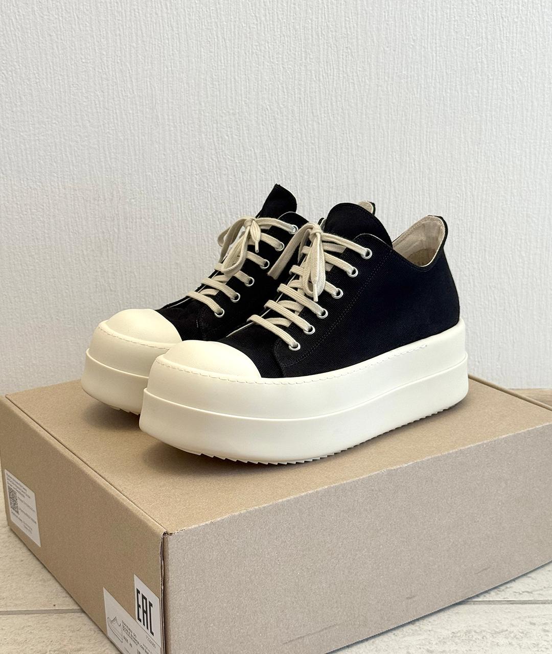 RICK OWENS Черные текстильные низкие кроссовки / кеды, фото 2