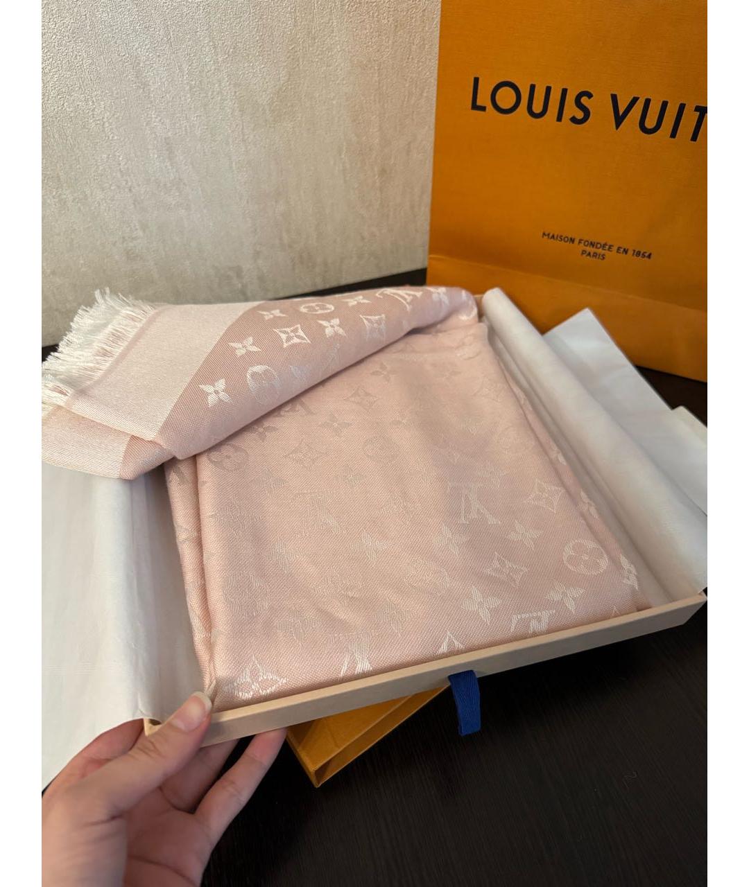 LOUIS VUITTON Розовый шерстяной платок, фото 3