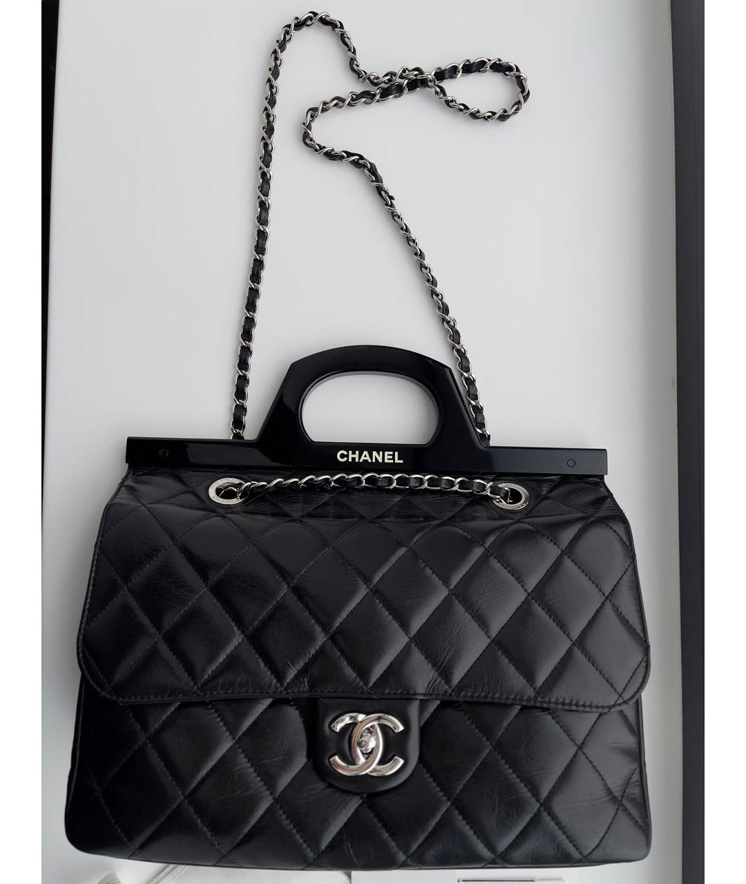 CHANEL Черная кожаная сумка тоут, фото 9