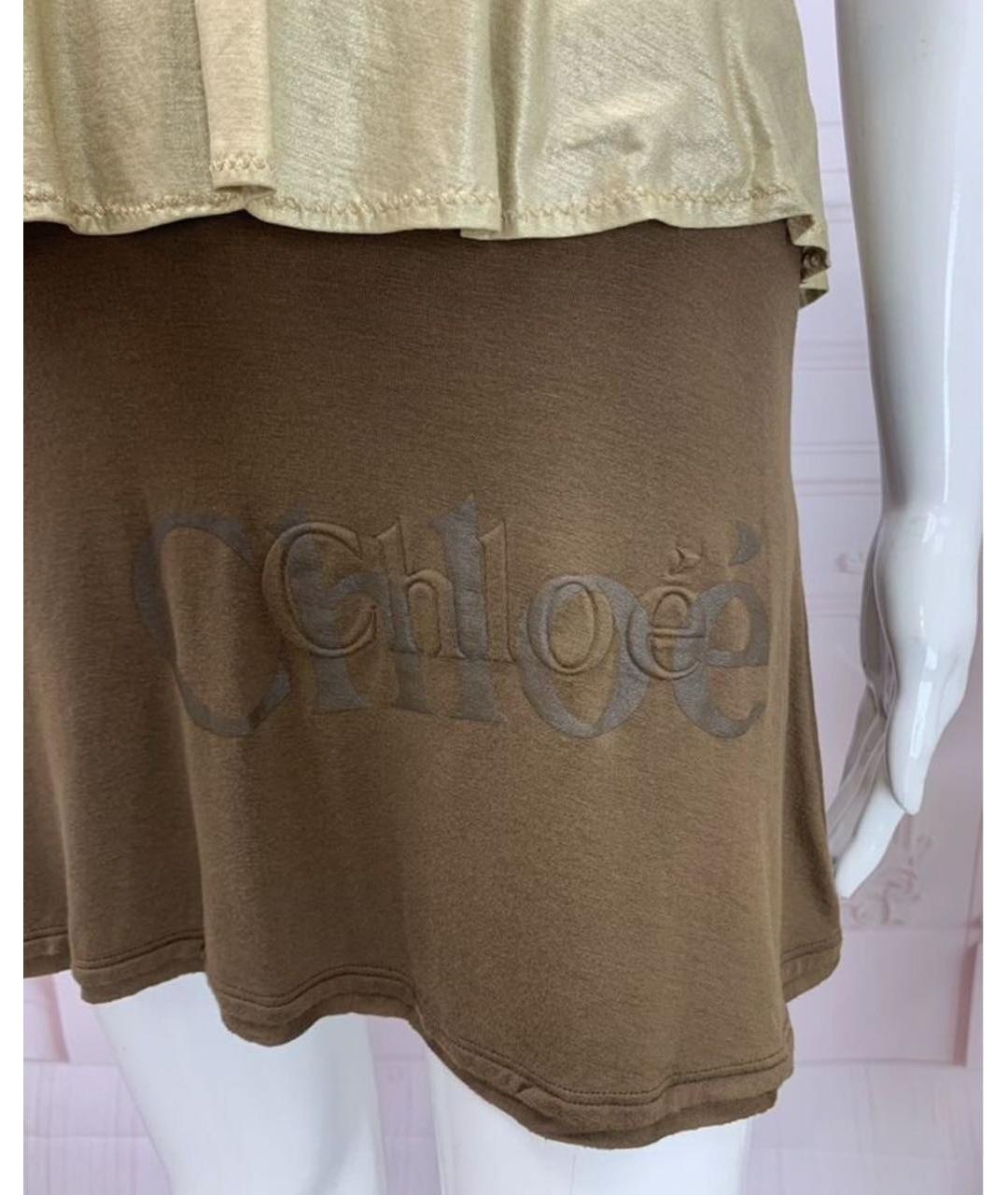 CHLOE Коричневая вискозная юбка мини, фото 6