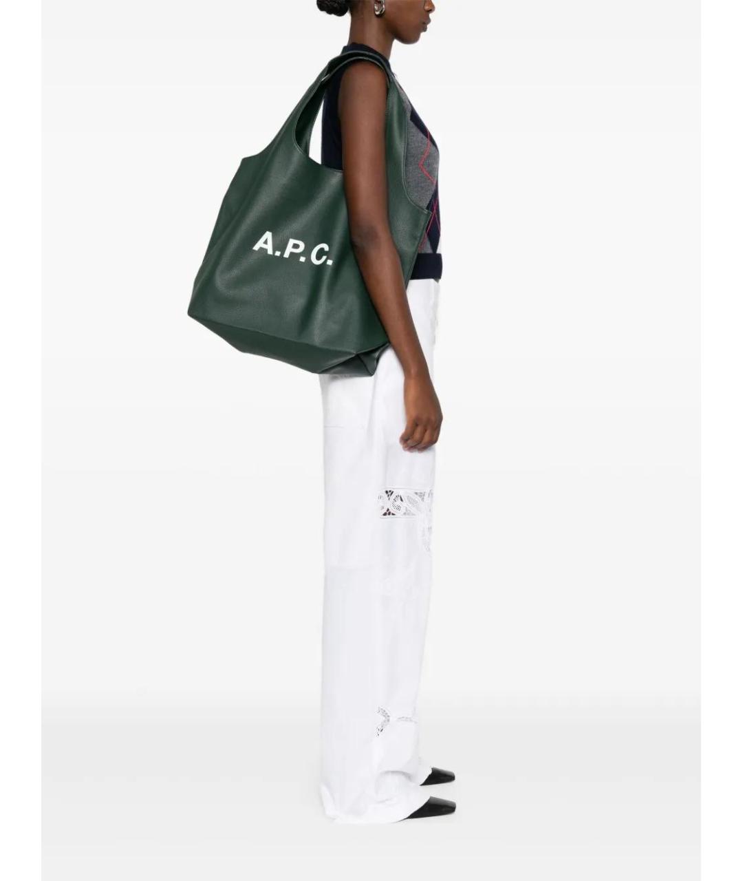 A.P.C. Зеленая синтетическая сумка тоут, фото 2