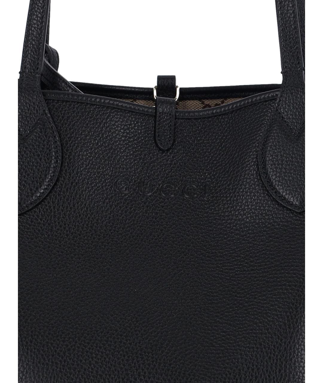 GUCCI Черная кожаная сумка тоут, фото 5
