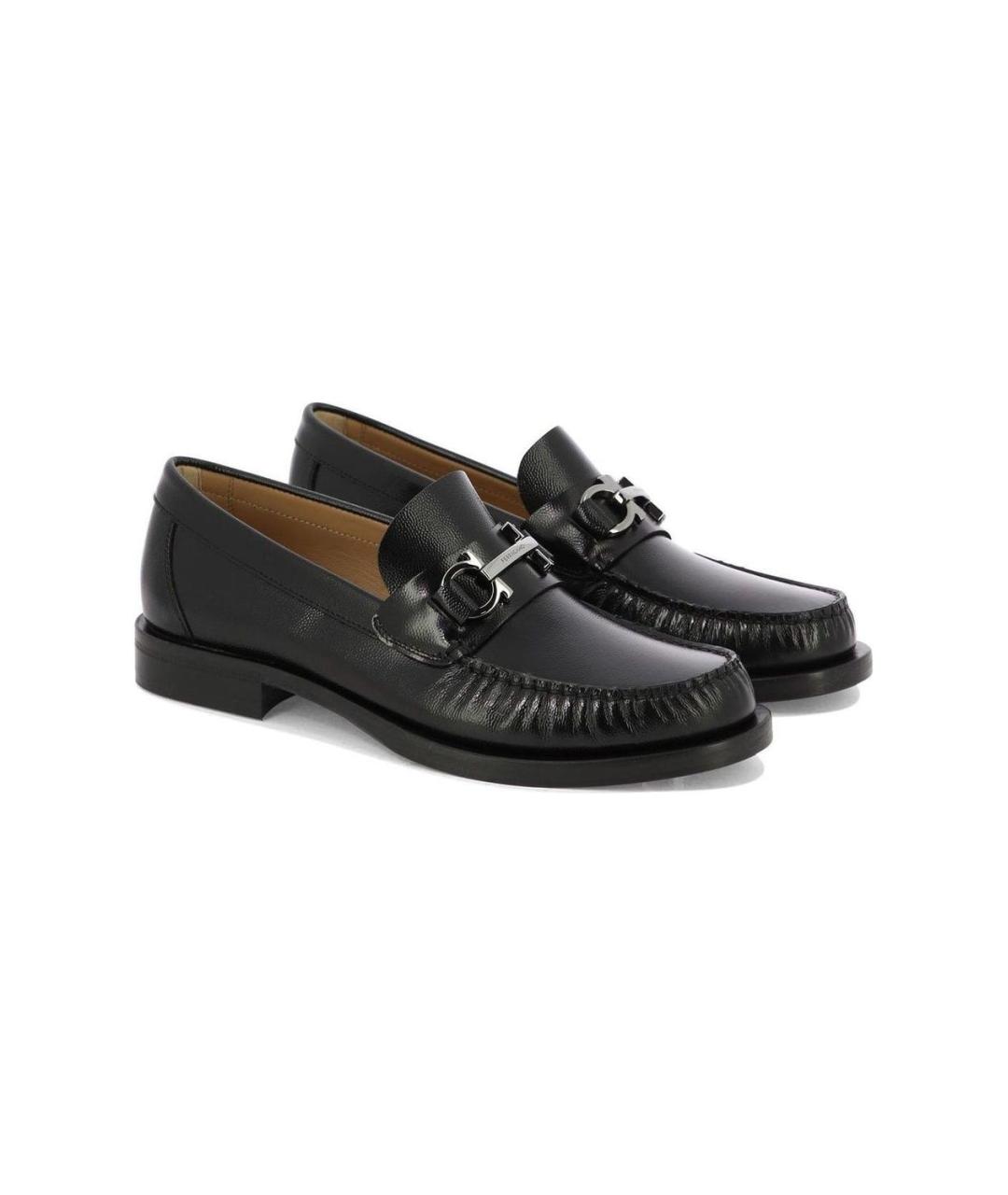 FERRAGAMO Черные кожаные лоферы, фото 3