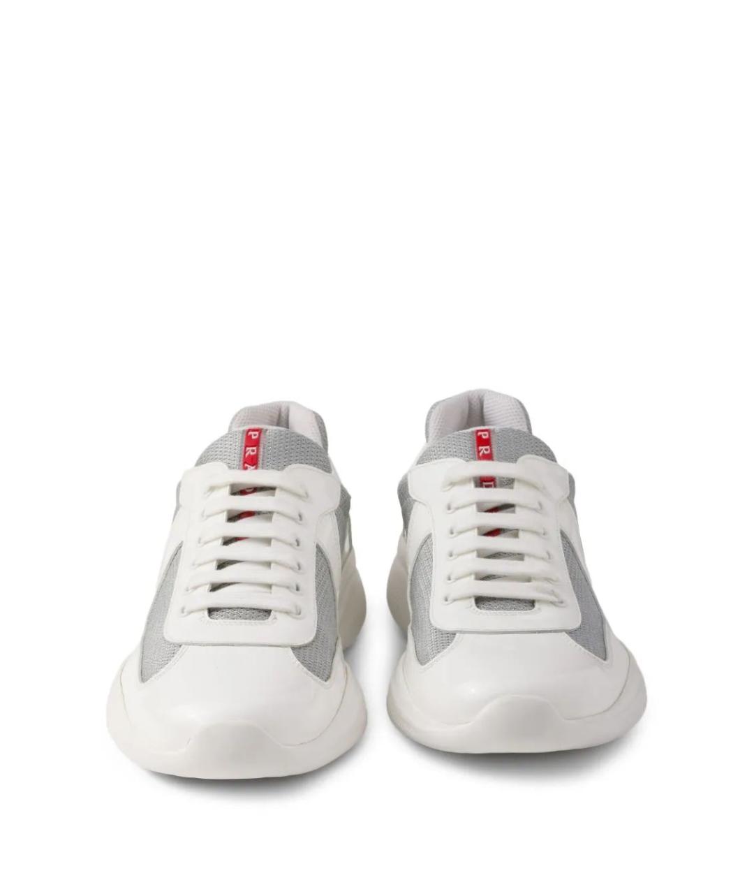 PRADA Белые кожаные низкие кроссовки / кеды, фото 5