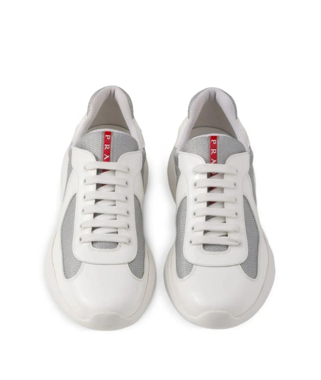PRADA Белые кожаные низкие кроссовки / кеды, фото 4