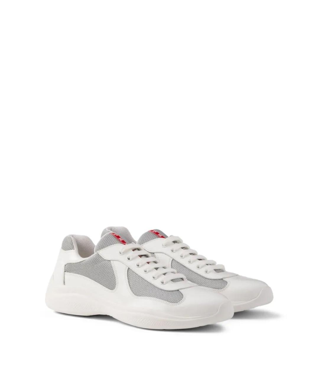 PRADA Белые кожаные низкие кроссовки / кеды, фото 2