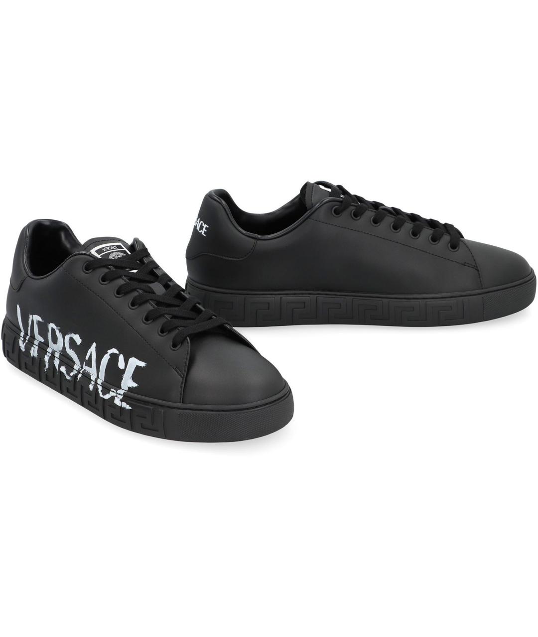 VERSACE Черные кожаные низкие кроссовки / кеды, фото 2