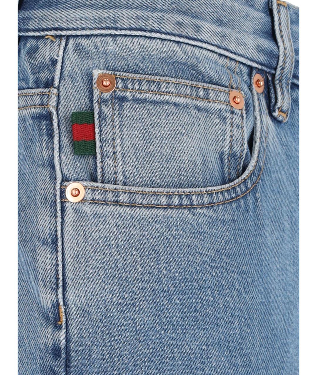 GUCCI Голубые хлопковые прямые джинсы, фото 5