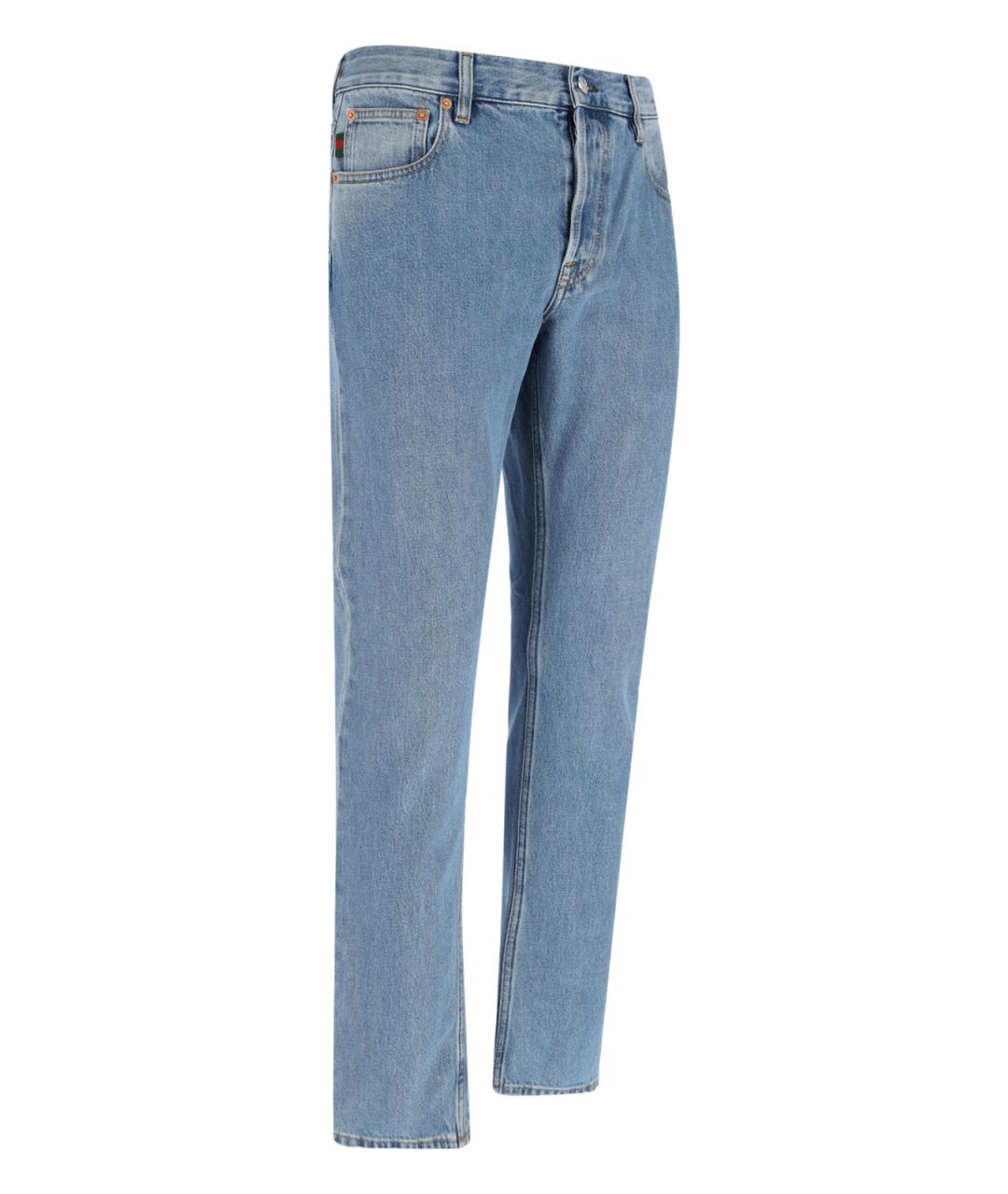 GUCCI Голубые хлопковые прямые джинсы, фото 3