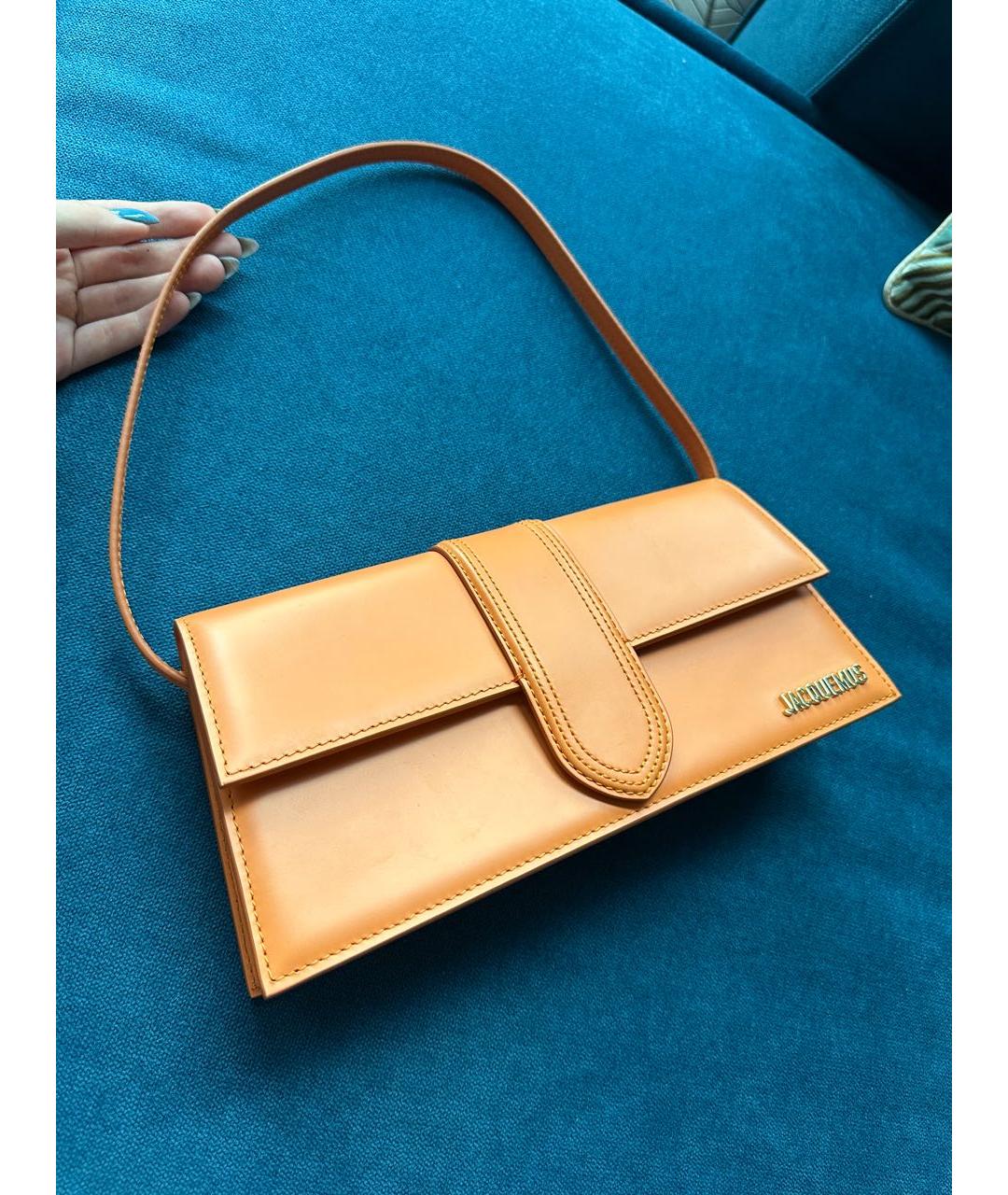 JACQUEMUS Оранжевая кожаная сумка с короткими ручками, фото 2