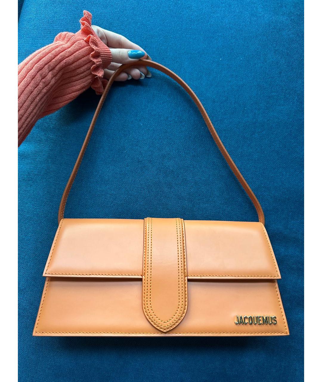 JACQUEMUS Оранжевая кожаная сумка с короткими ручками, фото 5