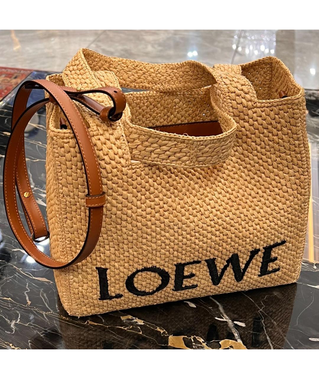 LOEWE Бежевая пелетеная пляжная сумка, фото 6