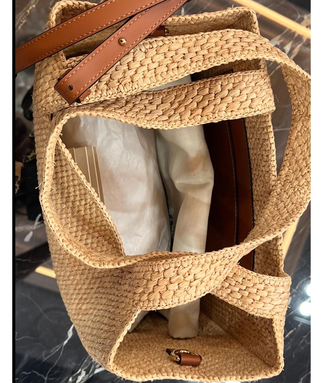 LOEWE Бежевая пелетеная пляжная сумка, фото 4