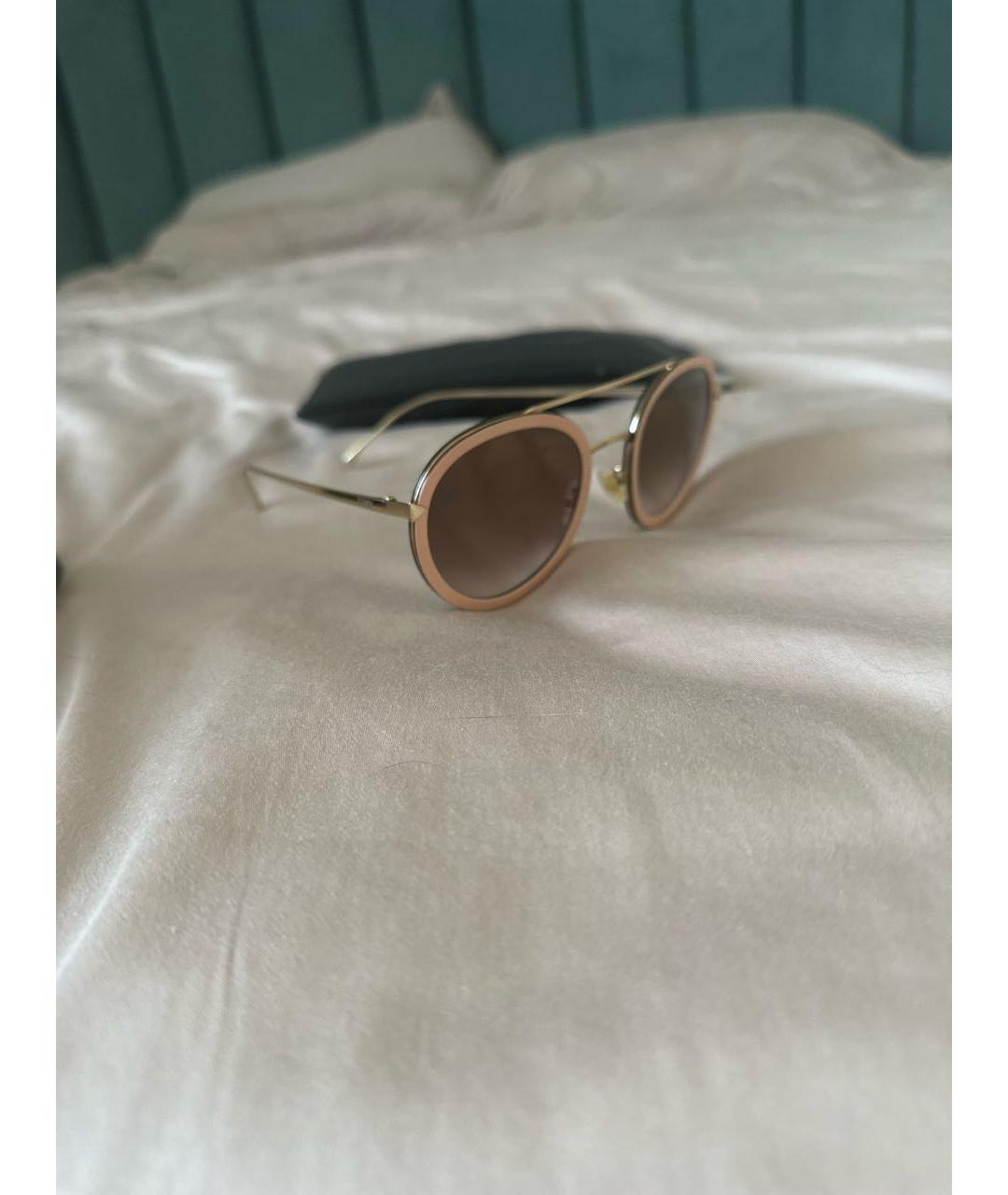 FENDI Бежевые металлические солнцезащитные очки, фото 2