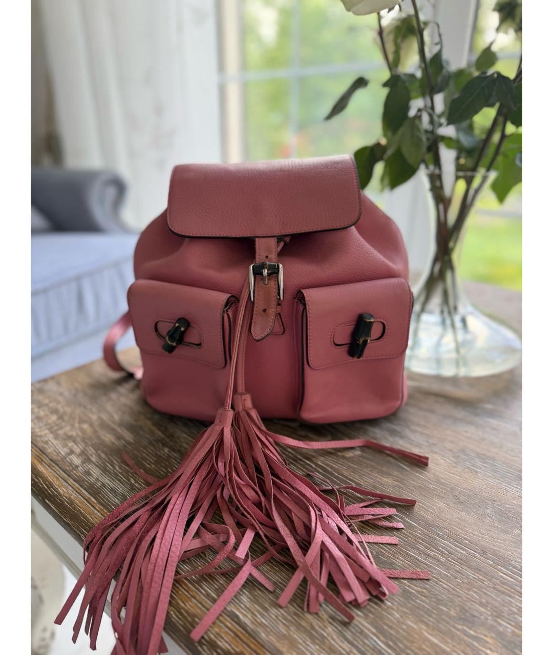 GUCCI Розовый кожаный рюкзак, фото 7