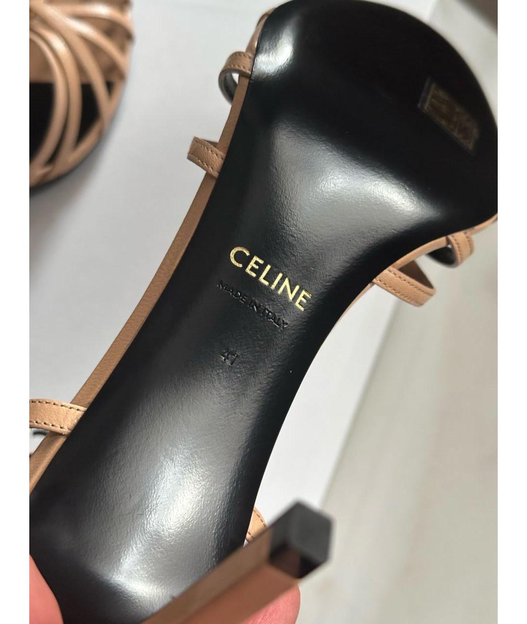 CELINE Бежевые кожаные босоножки, фото 4