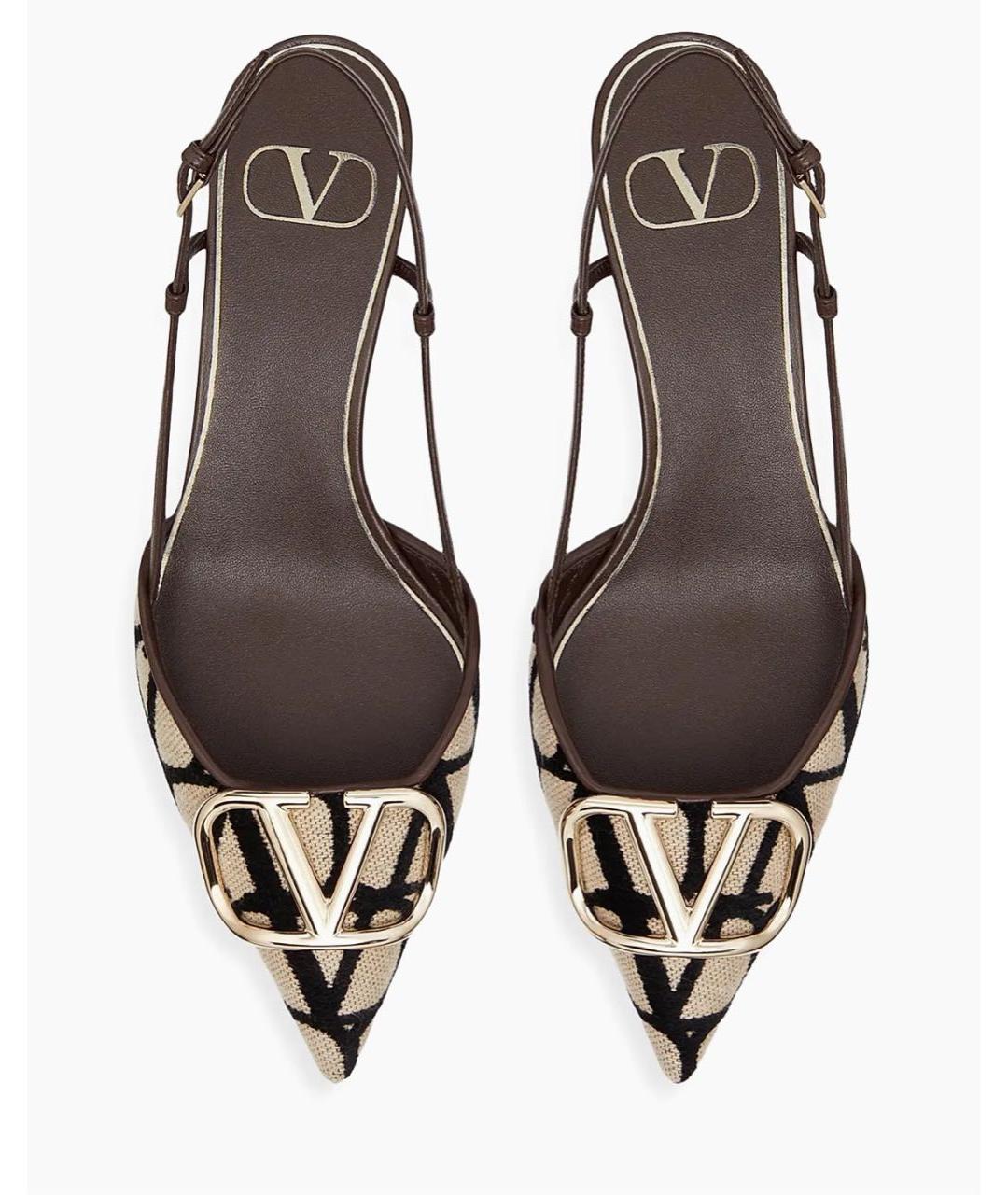 VALENTINO Бежевые кожаные лодочки на низком каблуке, фото 5