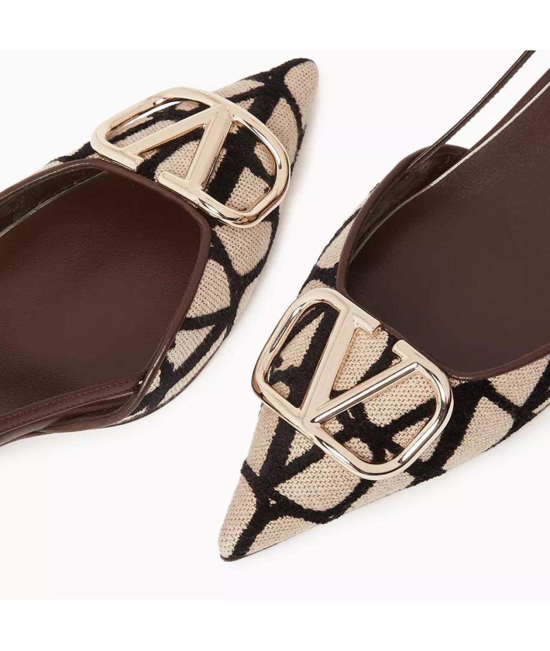 VALENTINO Бежевые кожаные лодочки на низком каблуке, фото 6