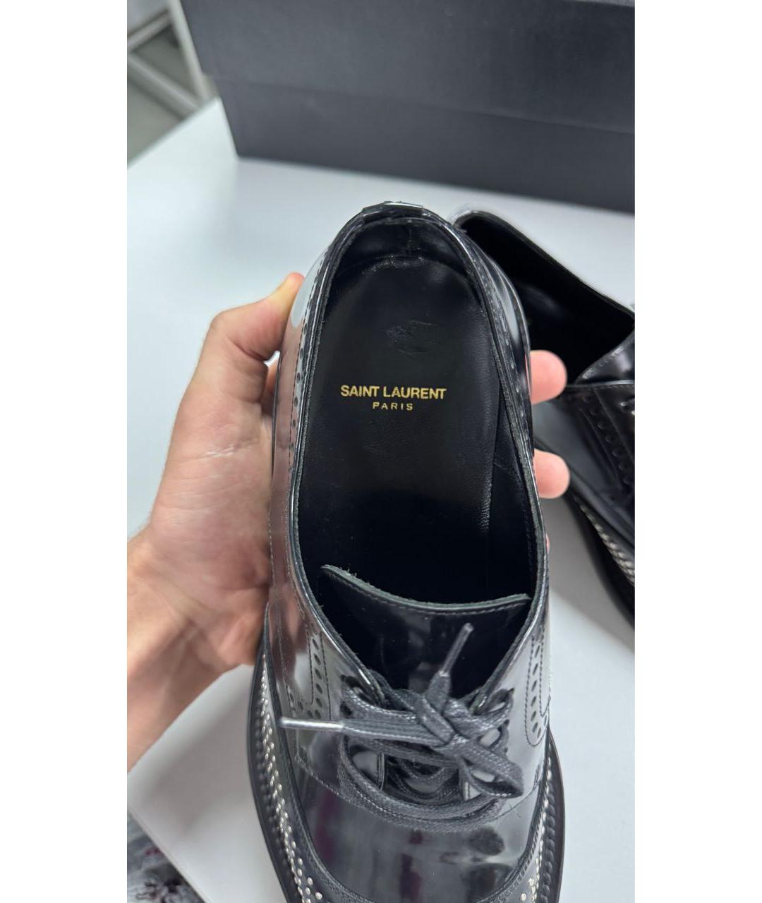 SAINT LAURENT Черные низкие ботинки из лакированной кожи, фото 3