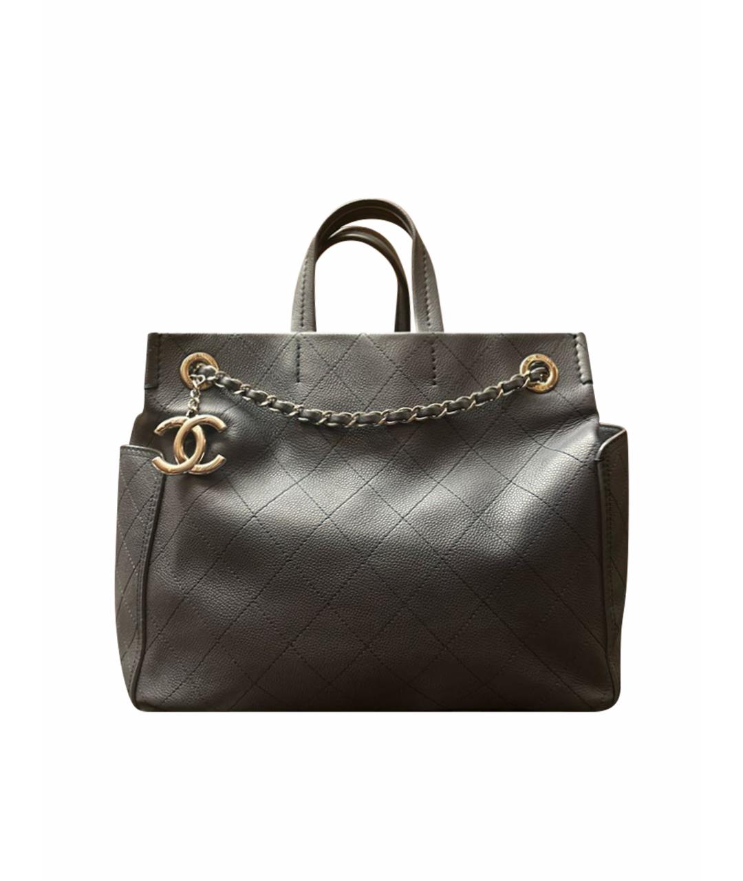 CHANEL Антрацитовая кожаная сумка тоут, фото 1
