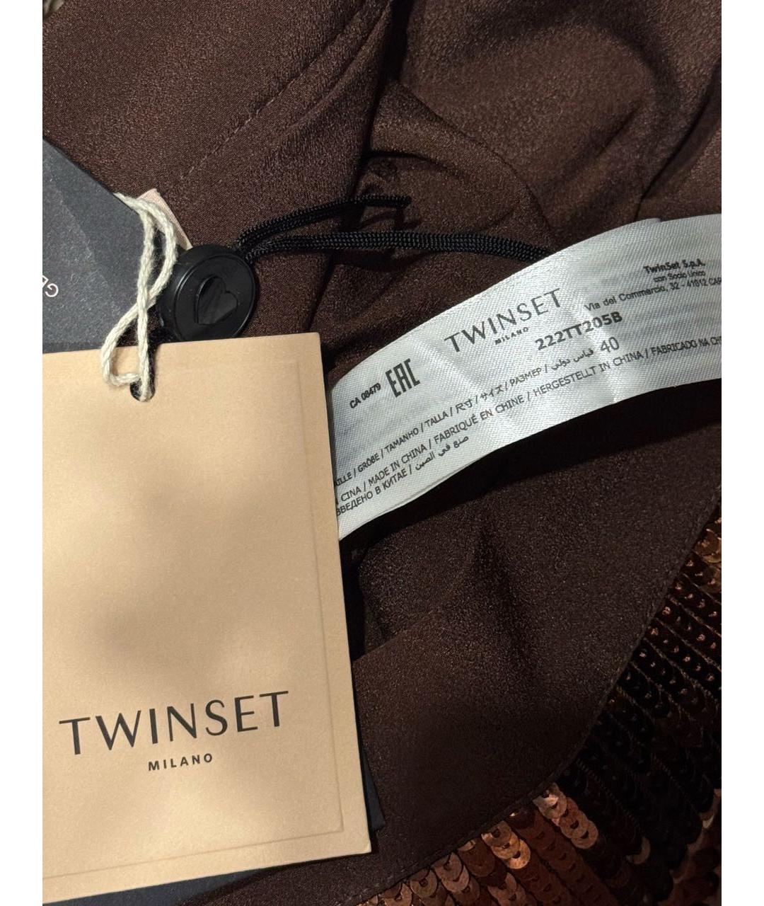 TWIN-SET Коричневая полиэстеровая юбка мини, фото 6