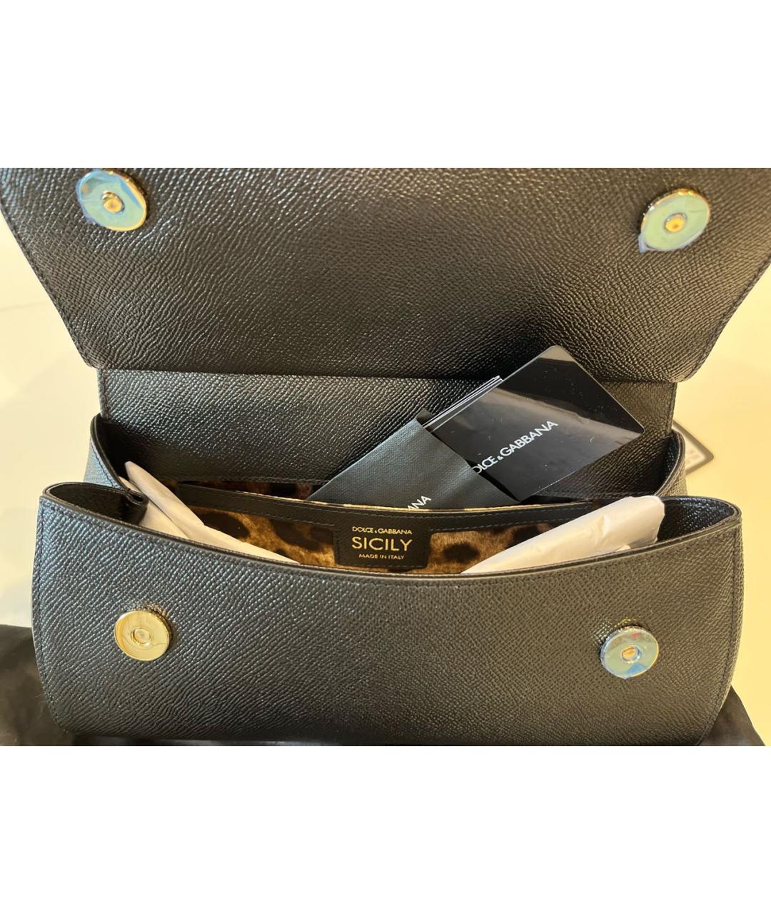DOLCE&GABBANA Черная кожаная сумка с короткими ручками, фото 4