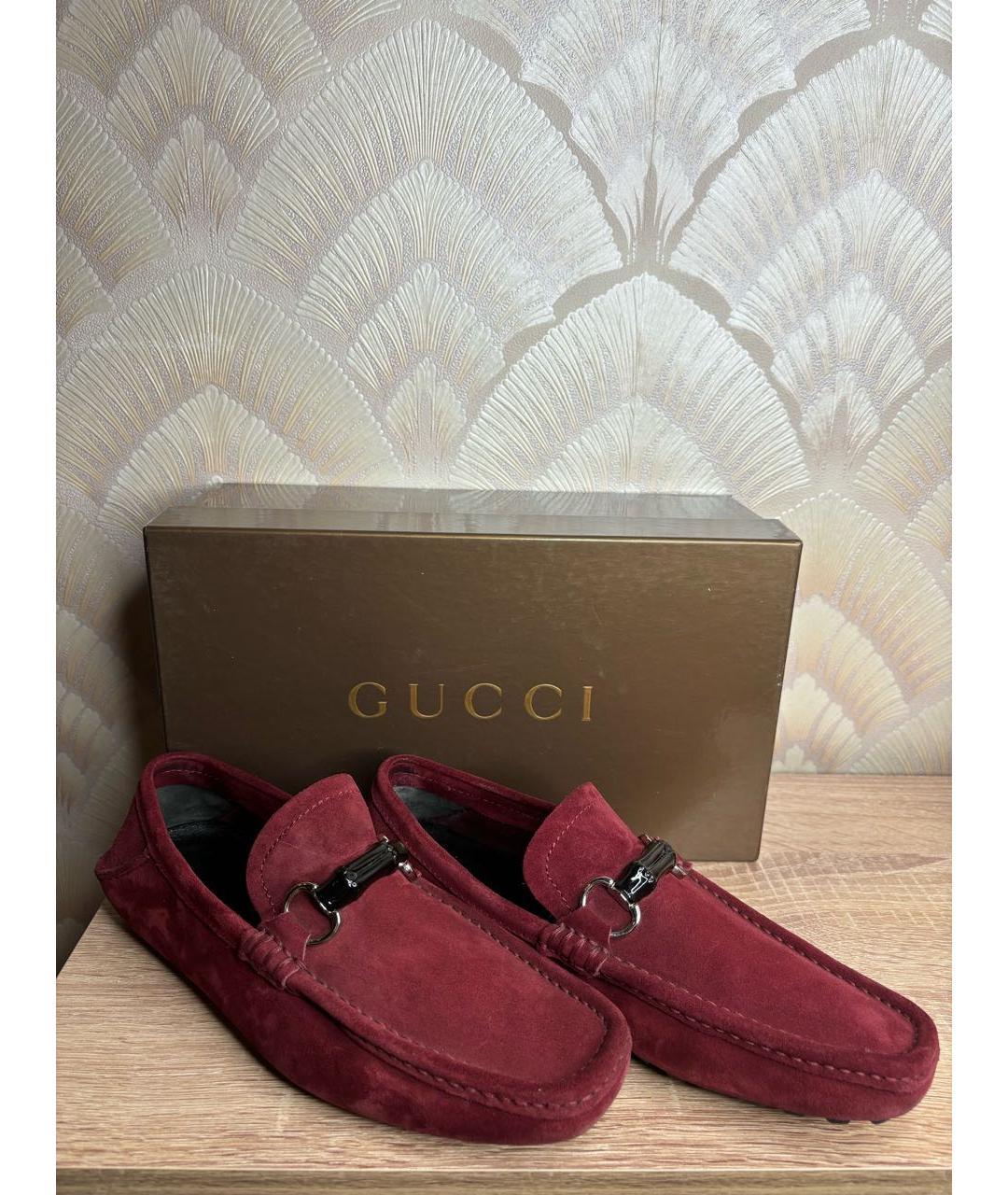 GUCCI Бордовые замшевые мокасины, фото 8