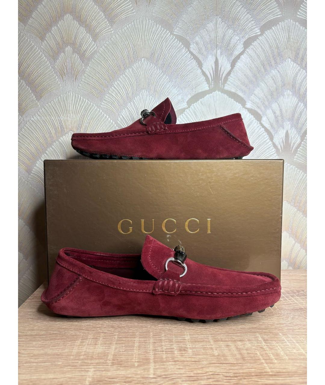 GUCCI Бордовые замшевые мокасины, фото 7