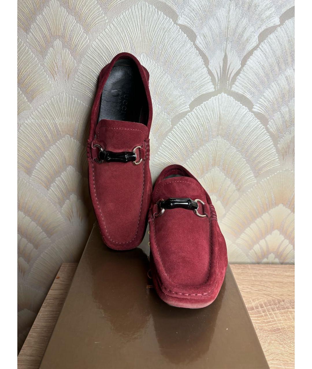 GUCCI Бордовые замшевые мокасины, фото 6
