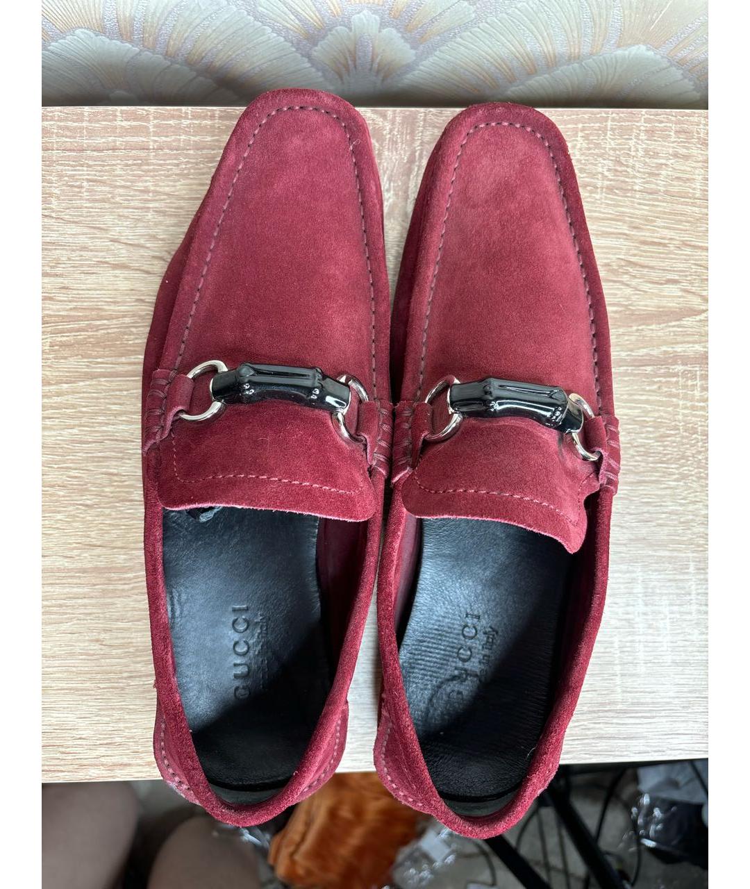 GUCCI Бордовые замшевые мокасины, фото 3