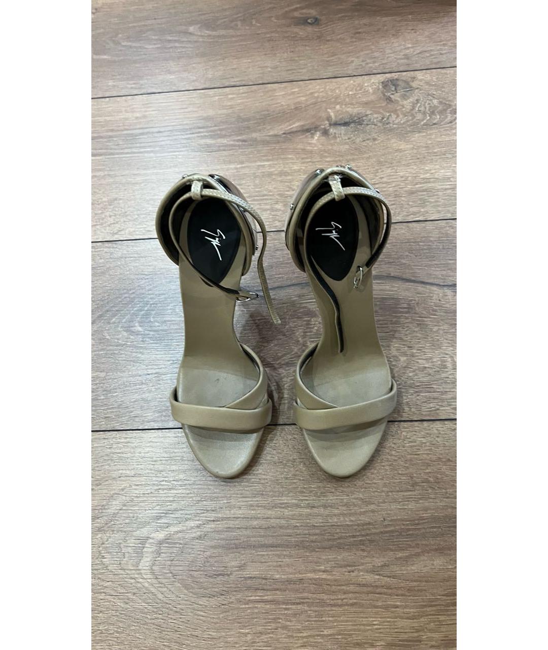 GIUSEPPE ZANOTTI DESIGN Бежевые кожаные босоножки, фото 2