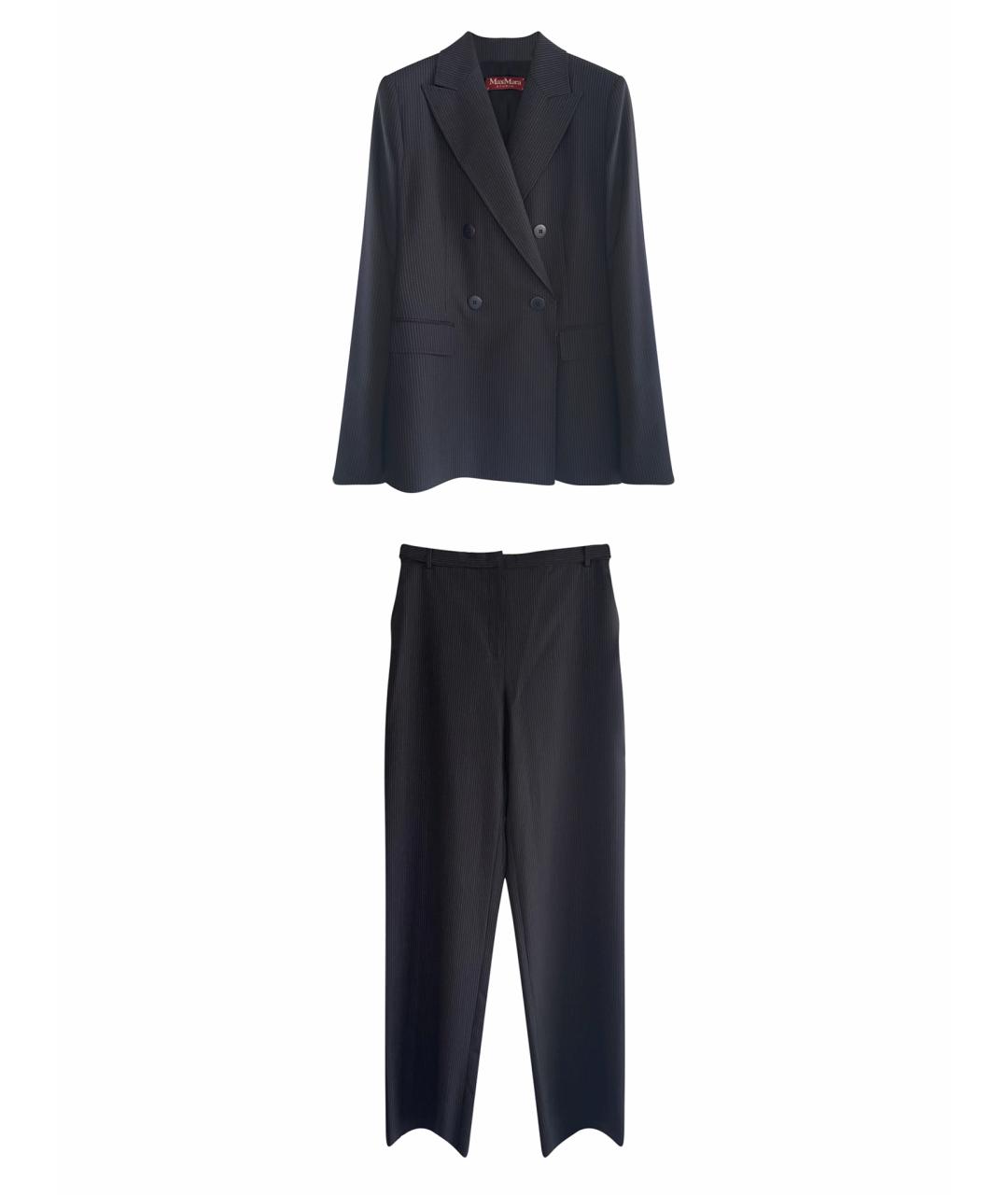 MAX MARA STUDIO Темно-синий шерстяной костюм с брюками, фото 1