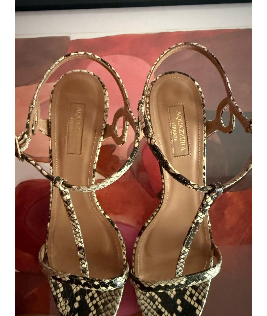 AQUAZZURA Бежевые кожаные босоножки, фото 3