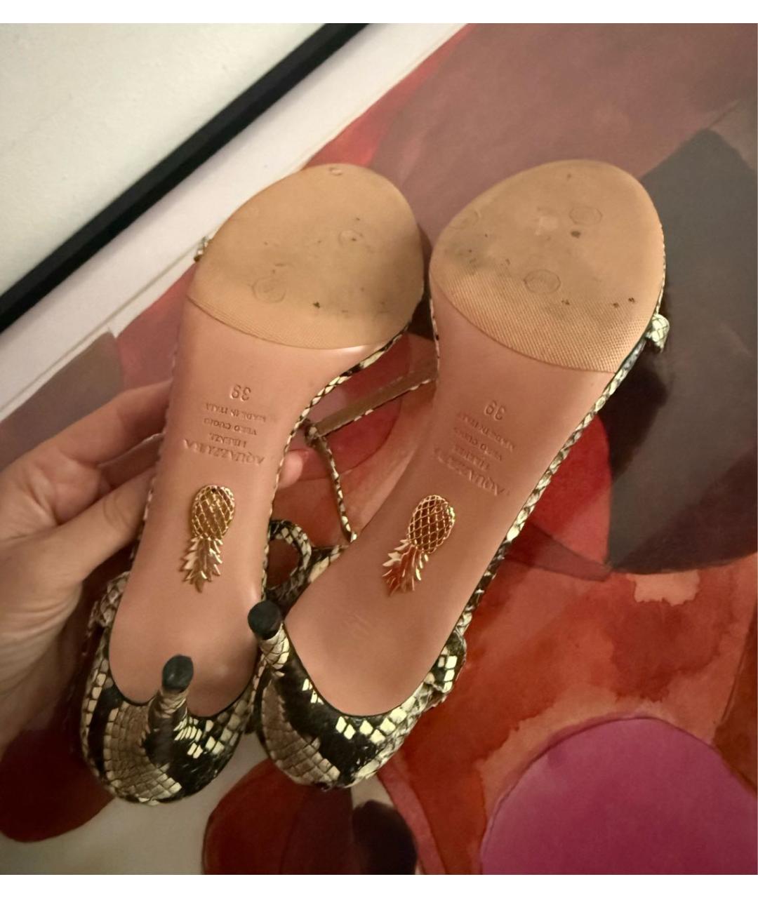 AQUAZZURA Бежевые кожаные босоножки, фото 7