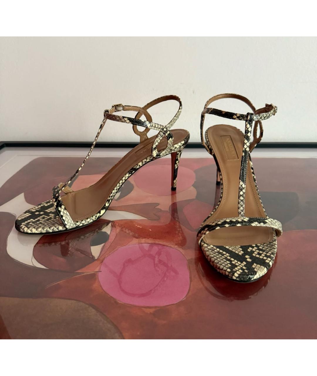 AQUAZZURA Бежевые кожаные босоножки, фото 6