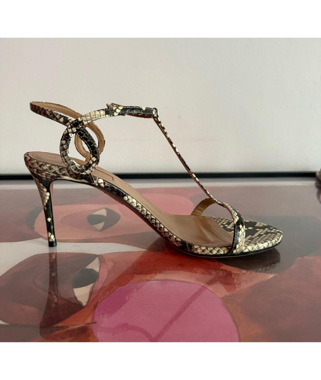 AQUAZZURA Бежевые кожаные босоножки, фото 9