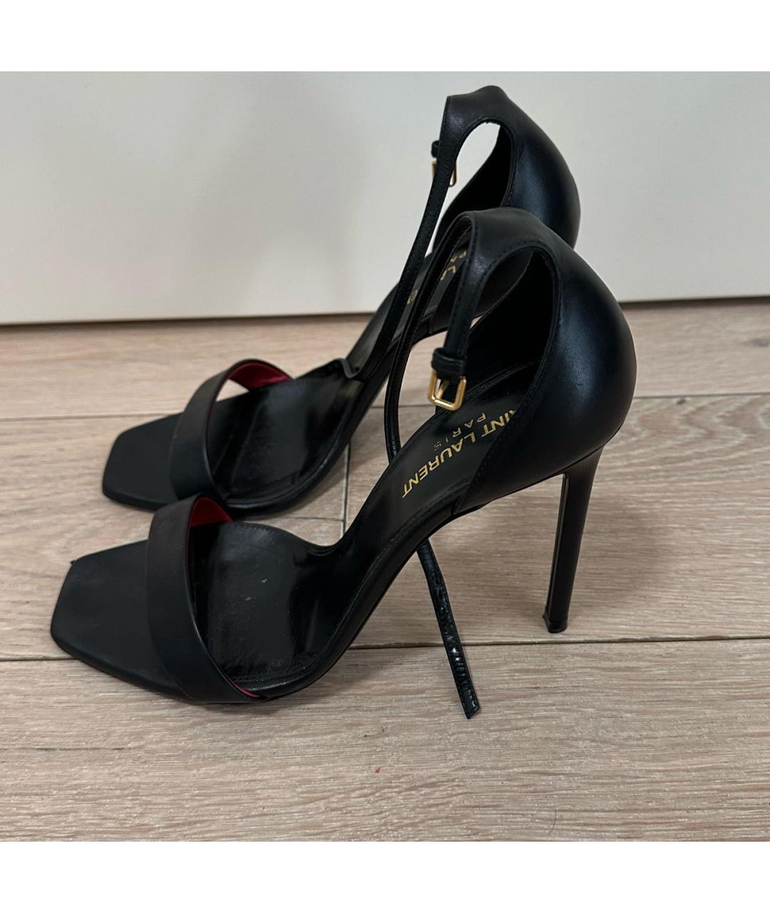 SAINT LAURENT Черные кожаные босоножки, фото 4