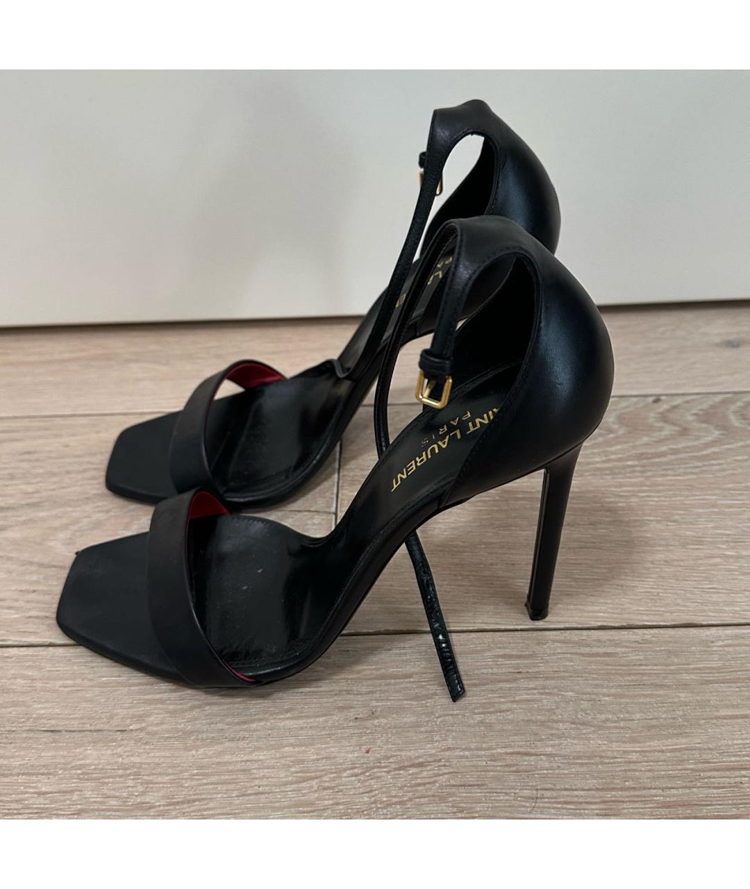 SAINT LAURENT Черные кожаные босоножки, фото 3