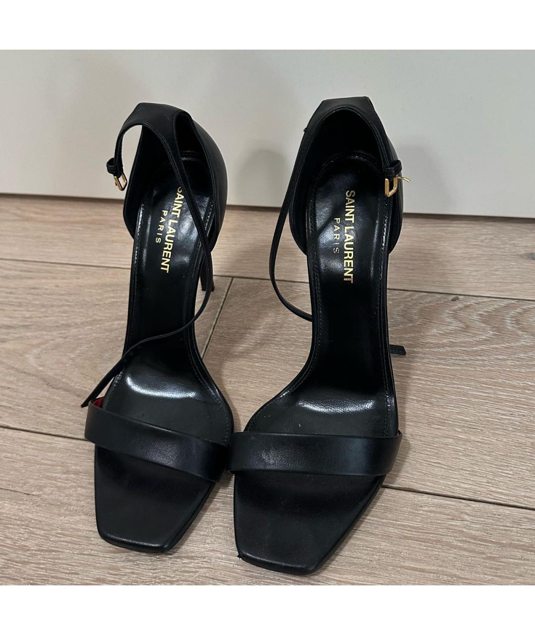 SAINT LAURENT Черные кожаные босоножки, фото 2