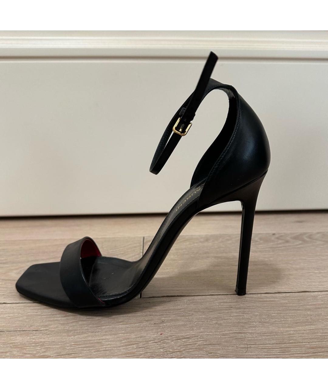 SAINT LAURENT Черные кожаные босоножки, фото 5