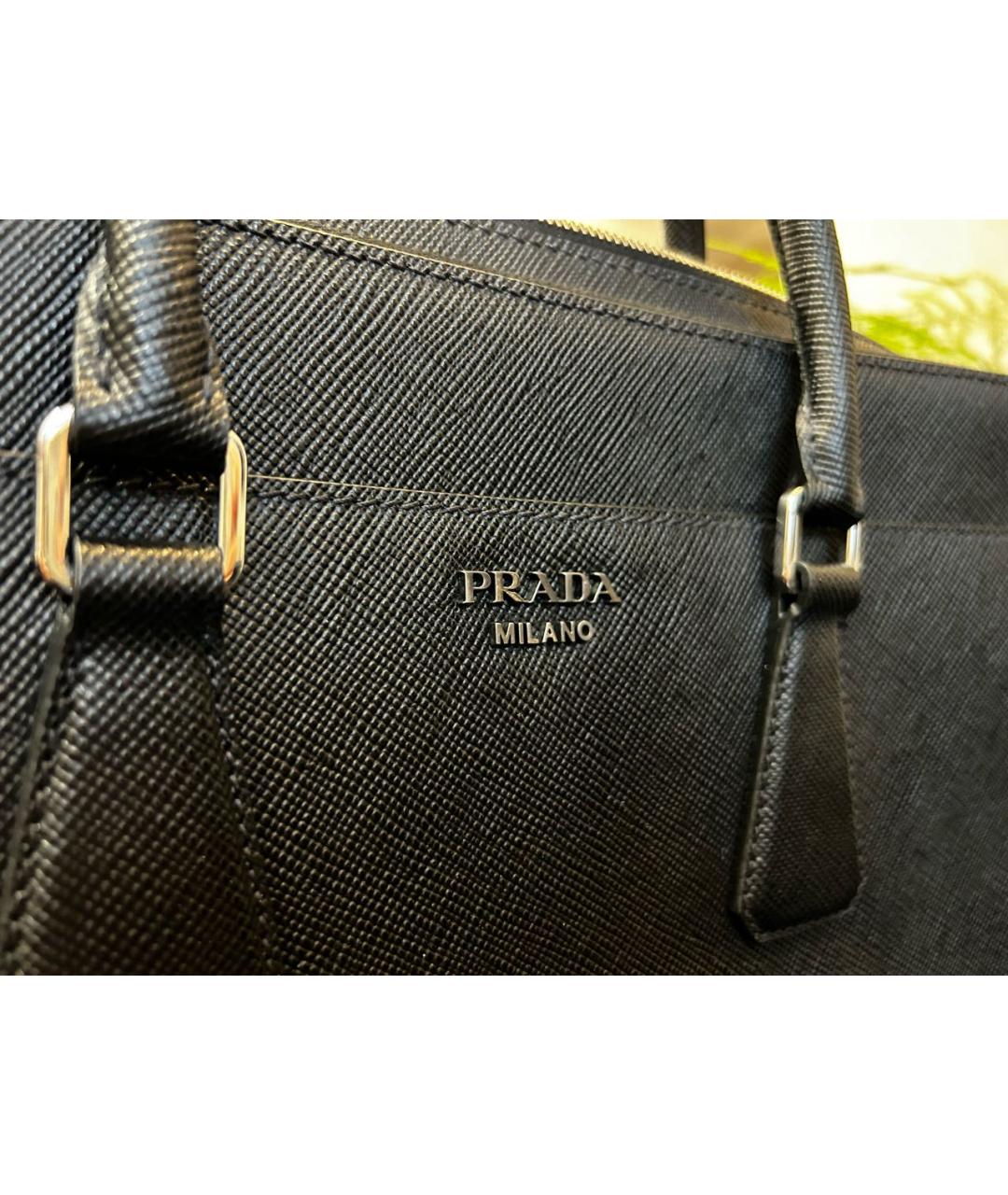 PRADA Черный кожаный портфель, фото 7