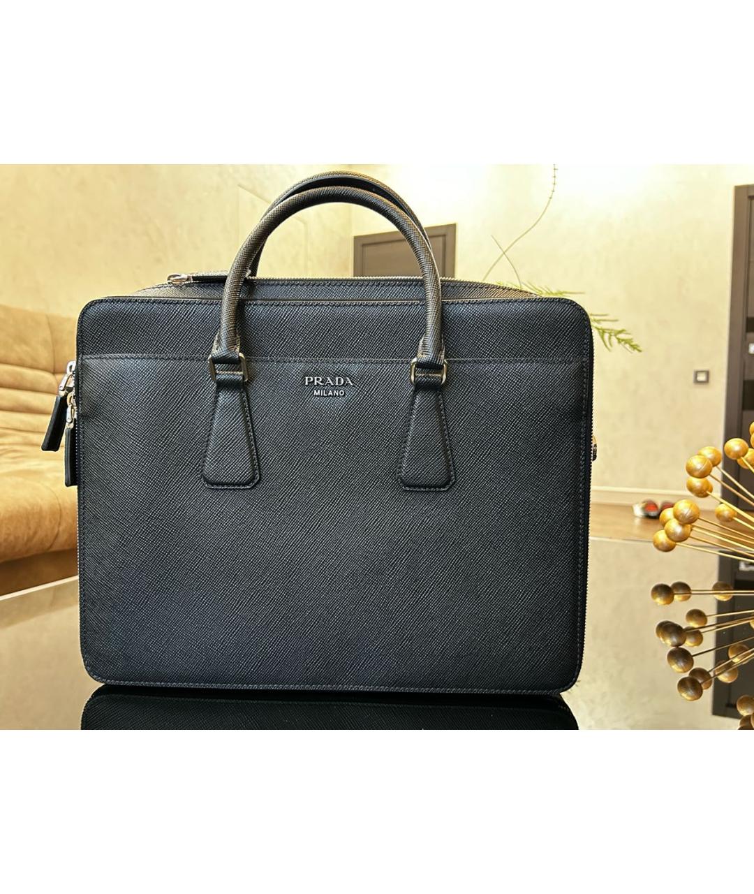 PRADA Черный кожаный портфель, фото 8