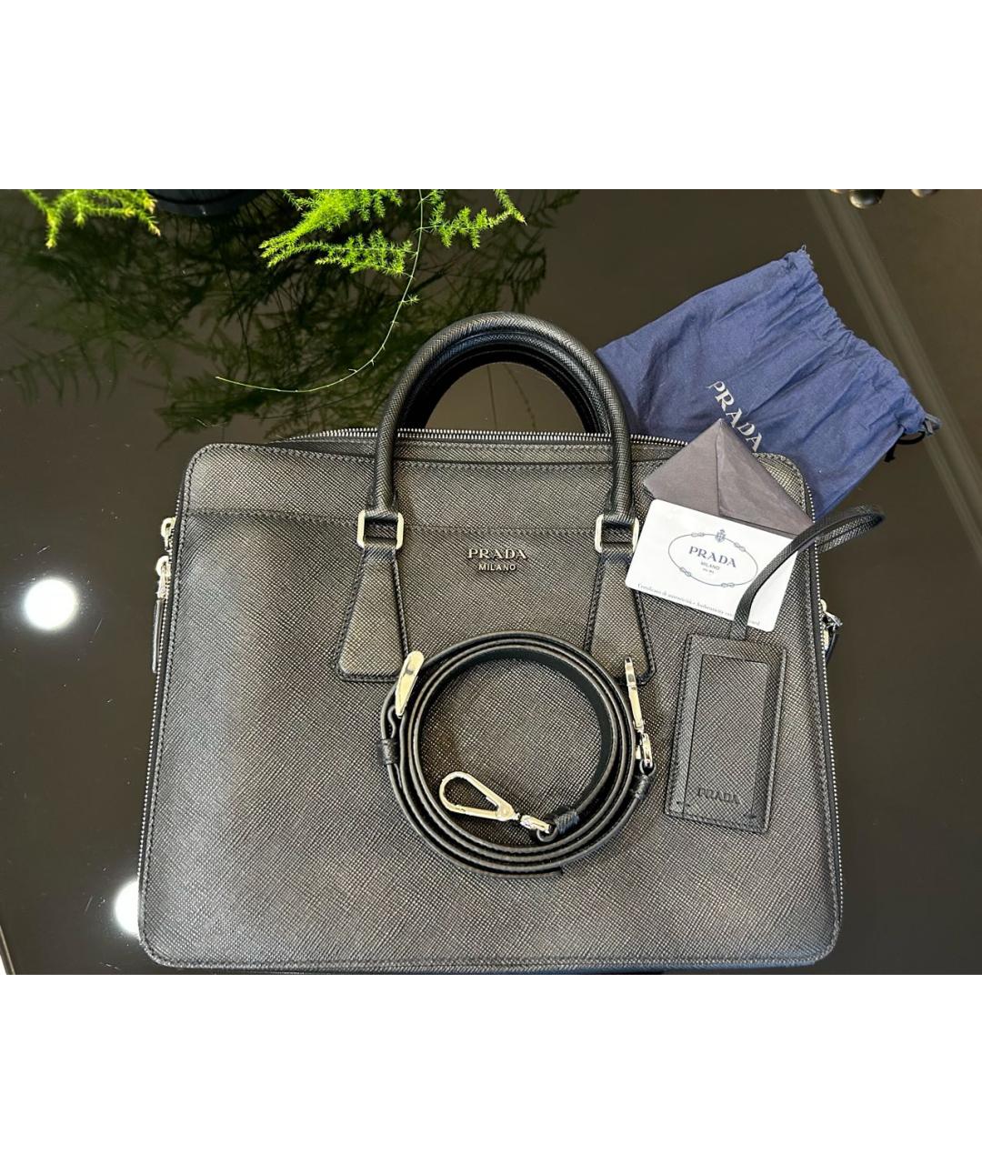PRADA Черный кожаный портфель, фото 3