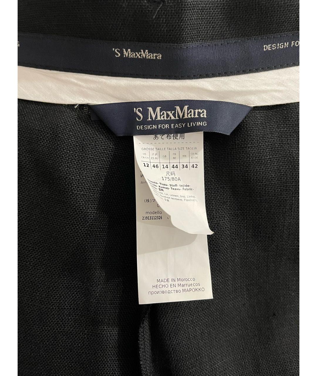 'S MAX MARA Черные льняные прямые брюки, фото 4