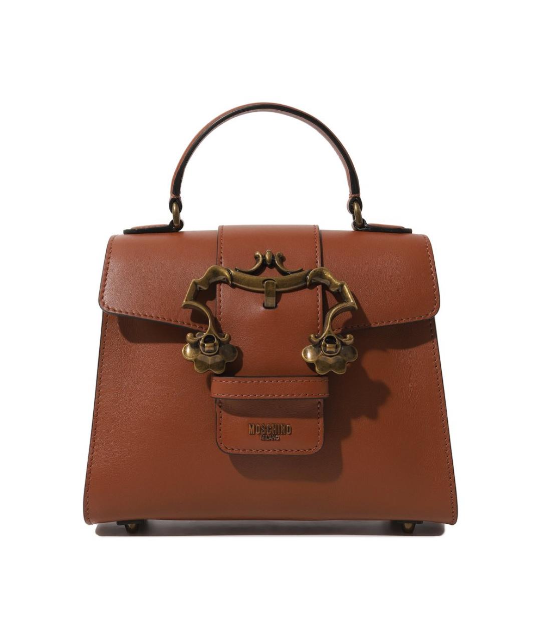 MOSCHINO Коричневая кожаная сумка с короткими ручками, фото 1