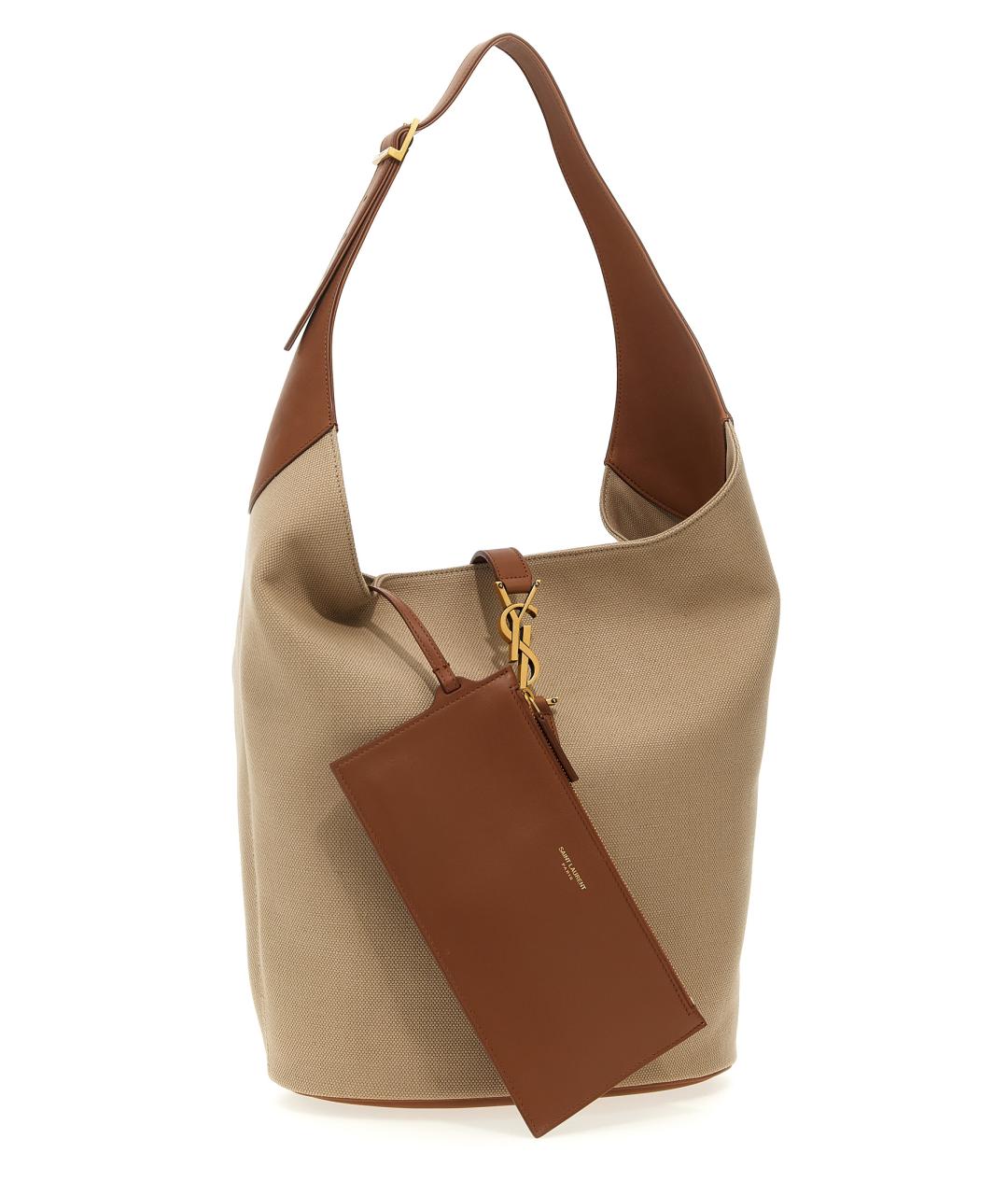 SAINT LAURENT Бежевая тканевая сумка тоут, фото 3