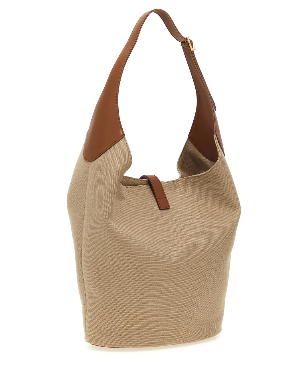 SAINT LAURENT Бежевая тканевая сумка тоут, фото 2