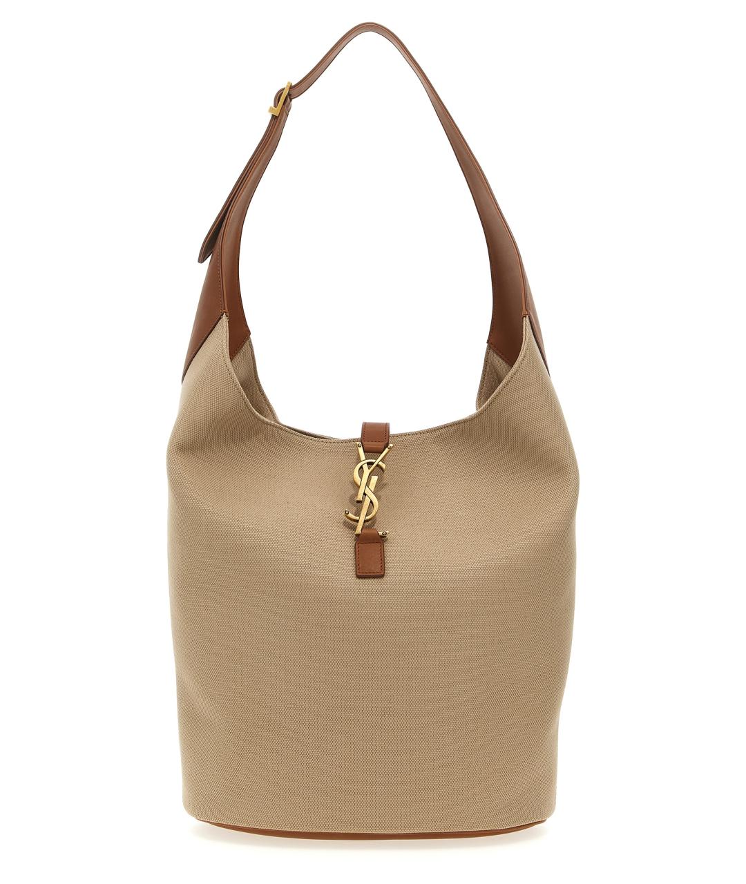 SAINT LAURENT Бежевая тканевая сумка тоут, фото 1