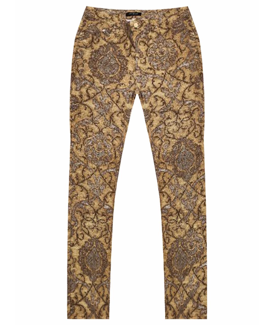 ROBERTO CAVALLI Золотые хлопко-эластановые брюки широкие, фото 1