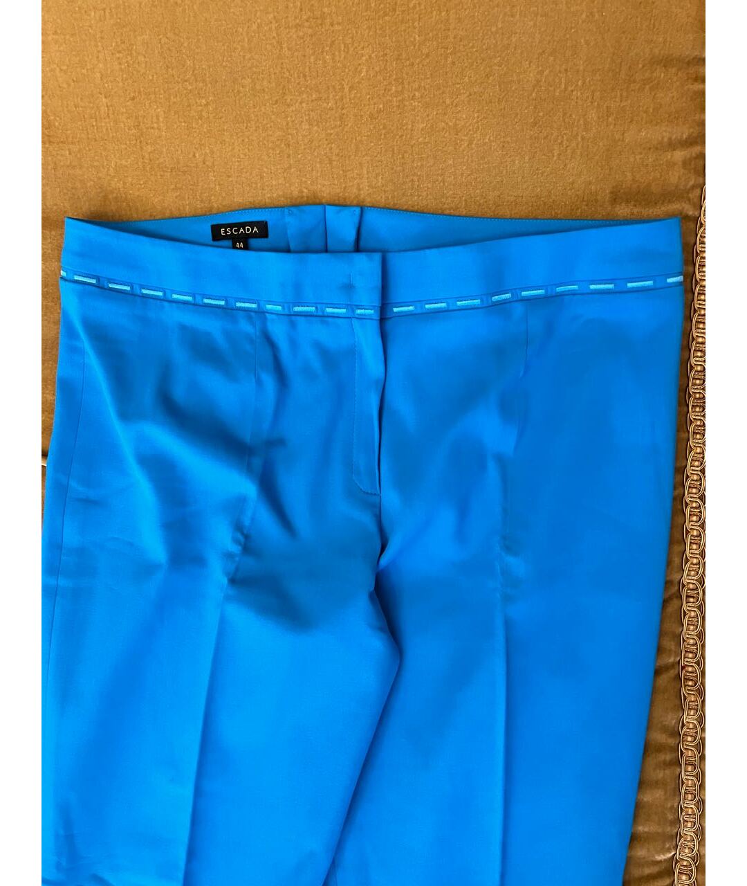 ESCADA Бирюзовые хлопко-эластановые прямые брюки, фото 2